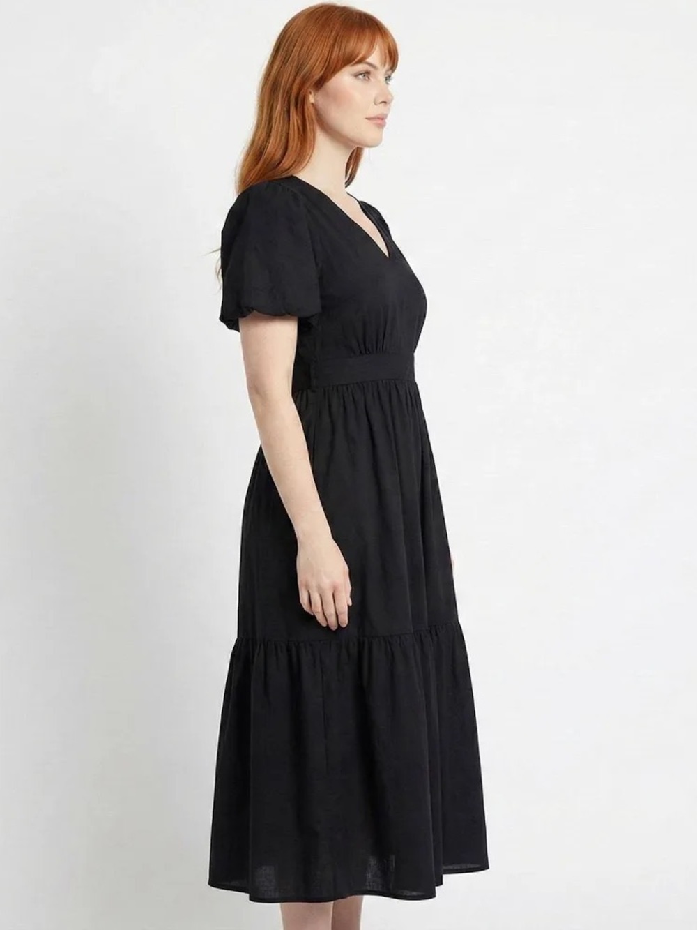 NWT French Connection Black Puff Sleeve Midi Dress - Picture 3 of 10